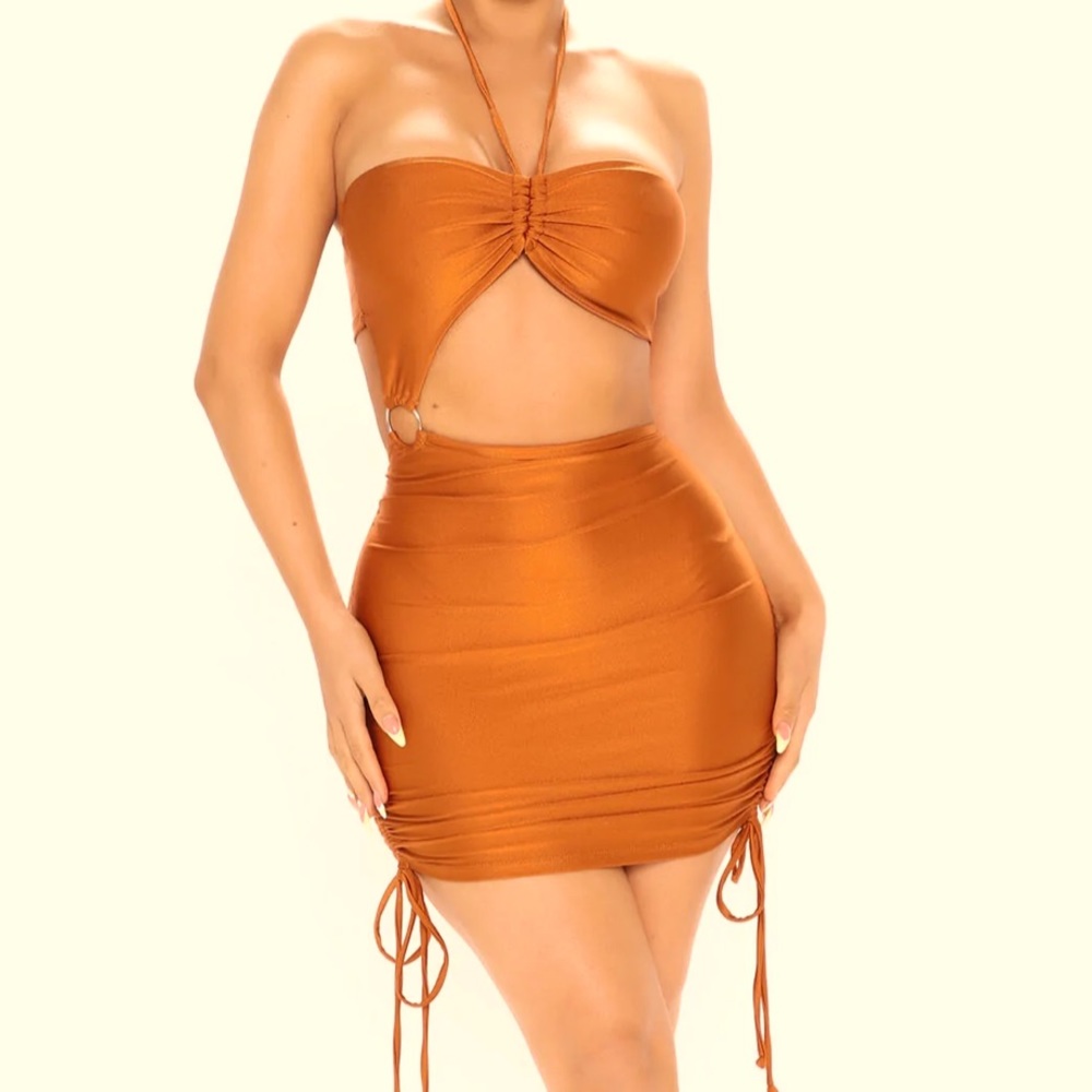 FASHION NOVA CUT OUT COPPER MINI DRESS